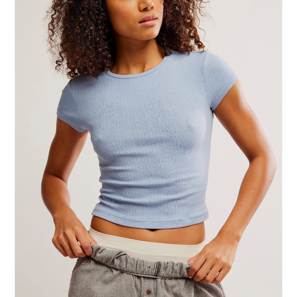 FREE PEOPLE Wait a Minute Baby Tee Sz S